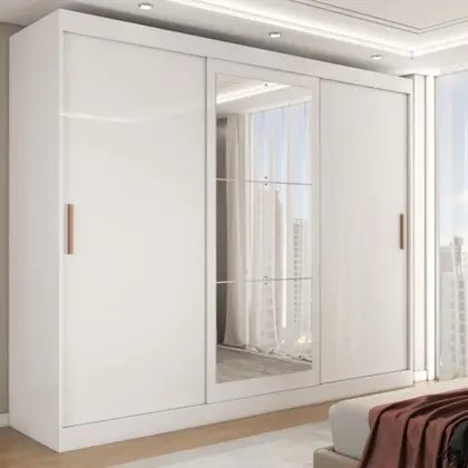 Imagem de Guarda-Roupa Casal Harvard 3 Portas 2 Gavetas com Espelho 100% Mdf Branco - Panorama Móveis