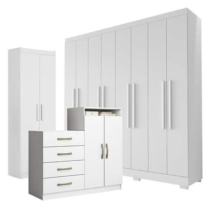Imagem de Guarda Roupa Casal Porto 8 Portas 4 Gavetas com Cômoda Sapateira Londres e Armário Multiuso 2 Portas 2000191 Branco Brilho  Aramóveis