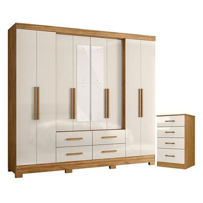 Imagem de Guarda Roupa Casal San Lorenzo com Espelho e Cômoda MS913 Freijó Off White  Moval