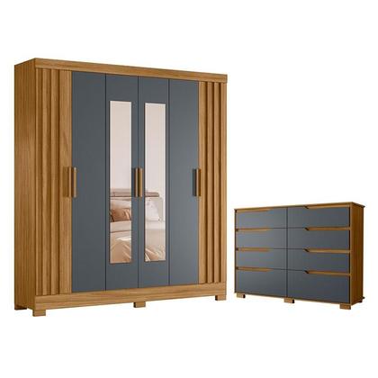 Imagem de Guarda Roupa Casal Valença com Espelho e Cômoda Georgia Freijó Cinza  Moval