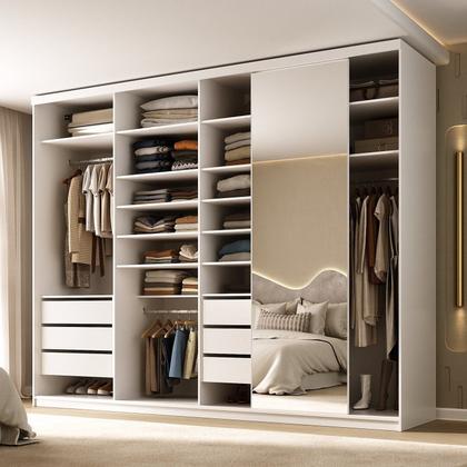 Imagem de Guarda-roupa Closet Casal 100% Mdf Bp 277,7cm com 1 Porta Espelho 6 Gavetas Sion