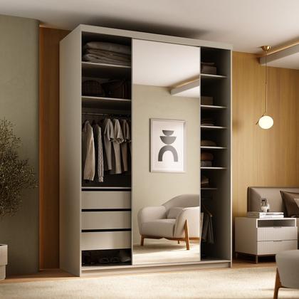 Imagem de Guarda-roupa Closet Solteiro 100% Mdf 139cm com 1 Porta Espelho 3 Gavetas Sion