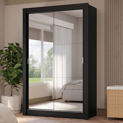 Imagem de Guarda-Roupa Solteiro 2 Portas de Correr com Espelhos 4 Gavetas Preto Vivare Plus Madesa