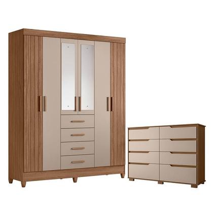 Imagem de Guarda Roupa Solteiro Aruba com espelho e Cômoda Georgia Carvalho Fendi  Moval