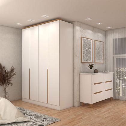 Imagem de Guarda-Roupa Solteiro Dubai 4 Portas 2 Gavetas com Cômoda 6 Gavetas 100% Mdf Branco/Olmo - Panorama Móveis
