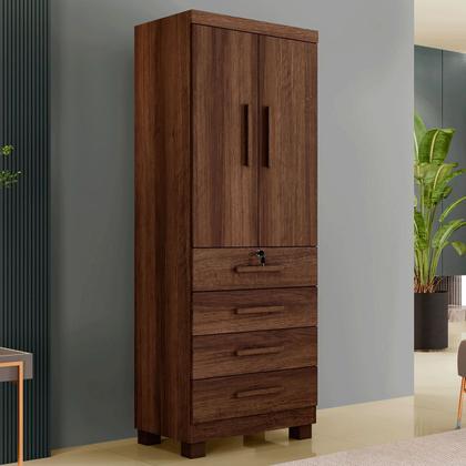 Imagem de Guarda-Roupa Solteiro Gales 2 Portas 4 Gavetas com Chave Imbuia - Panorama Móveis