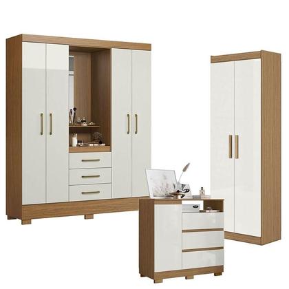 Imagem de Guarda Roupa Solteiro Paris 2045150 com Armário Multiuso 2 Portas 2000191 e Cômoda Sapateira 2014143 Atacama Off White - Aramóveis