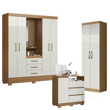 Imagem de Guarda Roupa Solteiro Paris 2045150 com Armário Multiuso 2 Portas New 2000192 e Cômoda Sapateira 2014143 Atacama Off White - Aramóveis