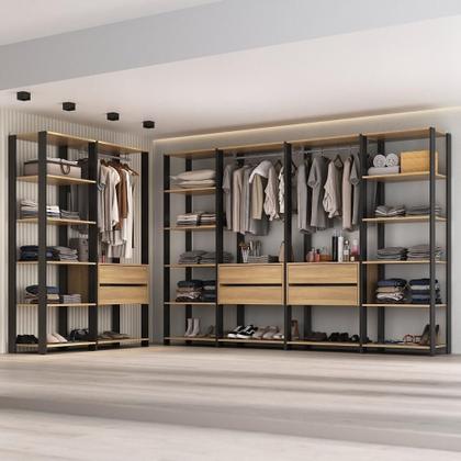 Imagem de Guarda-Roupas Closet Modulado 405cm 6 Peças com 6 Gavetas e Cabideiros Multimóveis MP4322