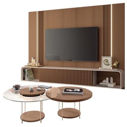 Imagem de Home Suspenso Empire Castanho Off White e Kit Mesa de Centro Sky Castanho- HB Móveis