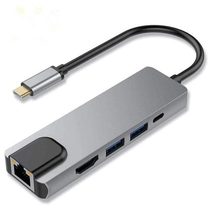 Imagem de Hub Adaptador Dock Station 6 em 1 USB-C 3.0 4K HDTV RJ45