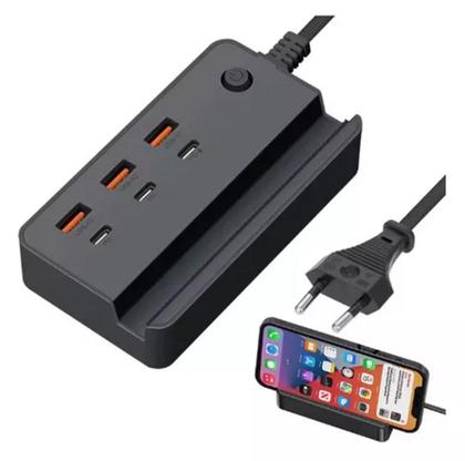 Imagem de Hub Carregador De Mesa 3 Portas Usb E 3 Portas Tipo C