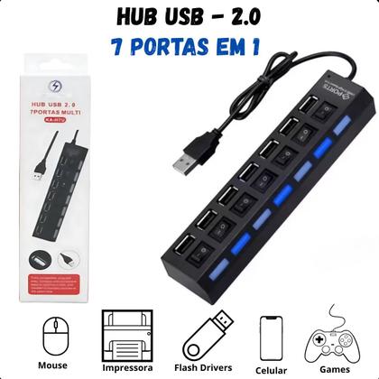 Imagem de Hub USB 2.0 com 7 Portas  Perfeito para Expandir Conexões USB no Escritório