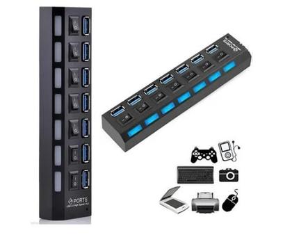 Imagem de Hub Usb 2.0 Com 7 Portas Switch On/off E Led Indicador Full