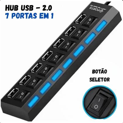 Imagem de Hub USB 2.0 com 7 Portas  Velocidade Rápida para Seus Acessórios