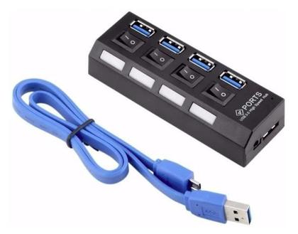 Imagem de Hub Usb 4 Portas USB 3.0 Com Switch E Led Indicador Suporta 1TB