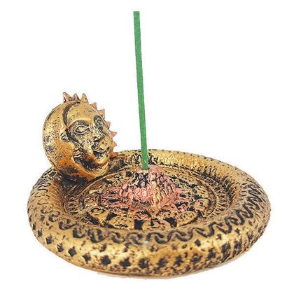 Imagem de Incensario Pratinho Porta Incenso Sol E Lua Dourado Resina