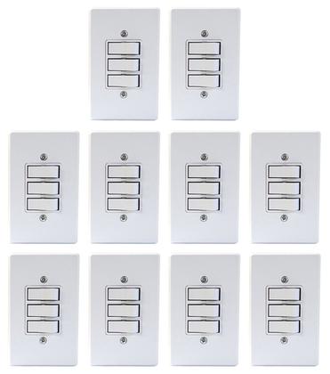 Imagem de Interruptor 3 Teclas Paralelas Linha Gelo Radial c/ 10