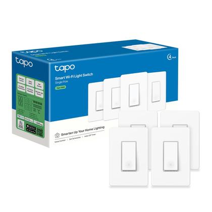 Imagem de Interruptor de luz inteligente TP-Link Tapo S500, pólo único, branco, pacote com 4