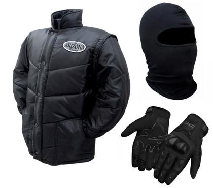 Imagem de Jaqueta Arizona Racing Tradicional Preto Capuz Balaclava Luva X11 Blackout Frio Proteção Motoboy Delivery