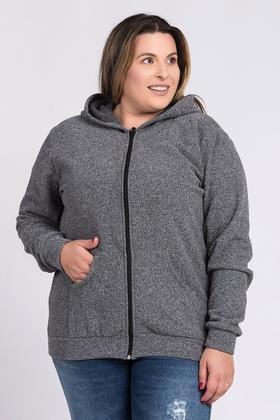 Imagem de Jaqueta Feminina Plus Size Bouclê Capuz Fechamento Zíper Bolso Canguru - Serena