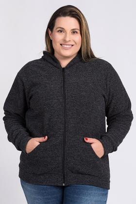 Imagem de Jaqueta Feminina Plus Size Bouclê Capuz Fechamento Zíper Bolso Canguru - Serena