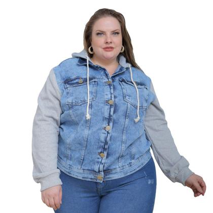 Imagem de Jaqueta Feminina Plus Size Jeans com Capuz Moletom Conforto