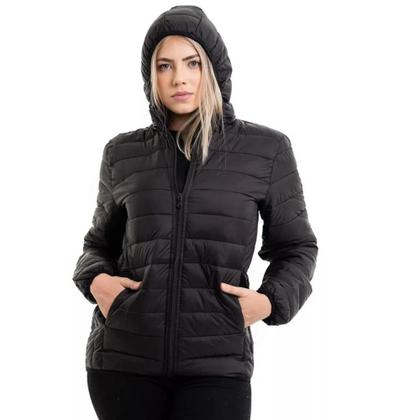 Imagem de Jaqueta Feminina Preta Casaco De Nylon Blusa De Frio Bobojaco Acolchoado Impermeável