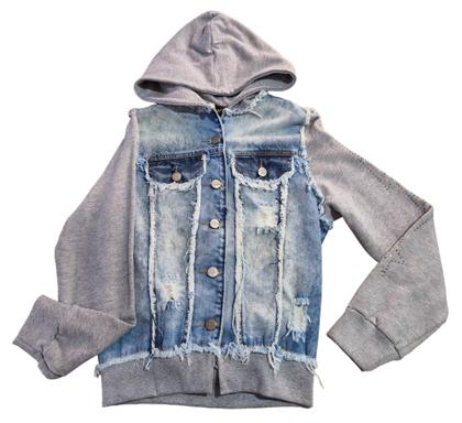Imagem de Jaqueta Jeans com manga e capuz de moletom com brilho