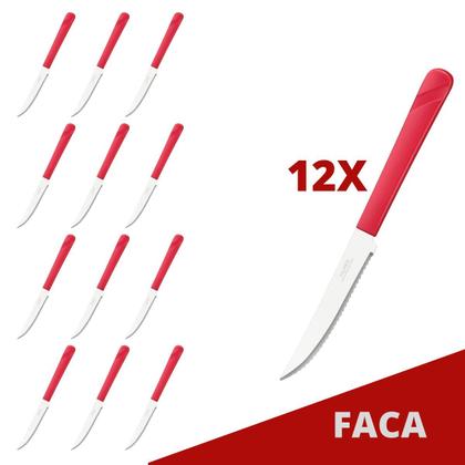 Imagem de Jogo 12 Facas Vermelho Luna Plástico e Inox Mesa Posta