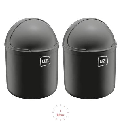 Imagem de Jogo 2 Lixeiras com Tampa p Pia Cozinha Banheiro Preto 4L