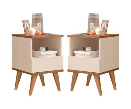 Imagem de Jogo 2 mesas de cabeceira 1 gaveta Pes Palito Paris Off white / Nature - Comprar Moveis em Casa