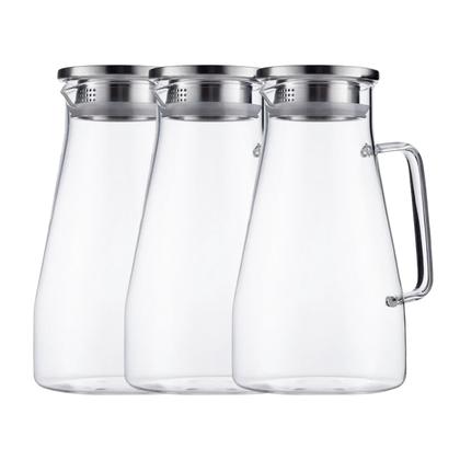 Imagem de Jogo 3 Jarras Vidro Transparente Medio 1,7L Com Tampa Aço Inox