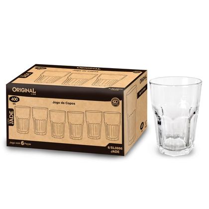 Imagem de Jogo 6 copos vidro grosso 400 ml luxo  resistente agua suco