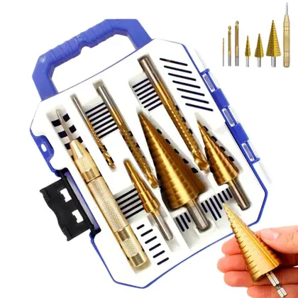 Imagem de Jogo 7 Brocas Titânio Escalonada Amarela Aço Hss Estojo