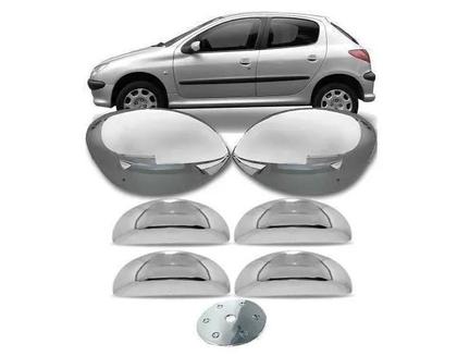 Imagem de Jogo Aplique de Maçaneta Par Aplique Retrovisor Tampa de Combustível 206 207 2001 a 2015 Kit Cromado