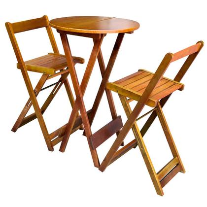 Imagem de Jogo Bistro de Madeira Dobrável Redondo 55cm Diâmetro C/2 Cadeiras Natural