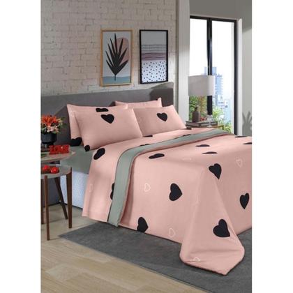 Imagem de Jogo Capa de Edredom Rosa Coração Queen 3 Peças - 1 capa de edredom 2 fronhas estampadas