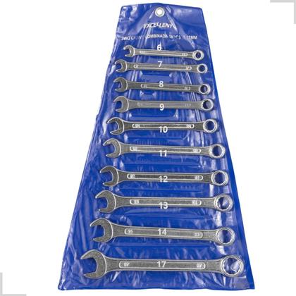 Imagem de Jogo Chave Combinada 10 Peças 6 A 17mm De Aço Fixa Estrela Peças Kit Ferramentas Profissional Boca Catraca Completo