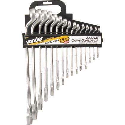 Imagem de Jogo Chave Combinada 6-32Mm Cromo Vanádio Fosco Com 15 Peças