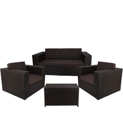 Imagem de Jogo com 1 Namoradeira, 2 Poltronas Assento Estofado e Mesa Classe A - Marrom Tabaco