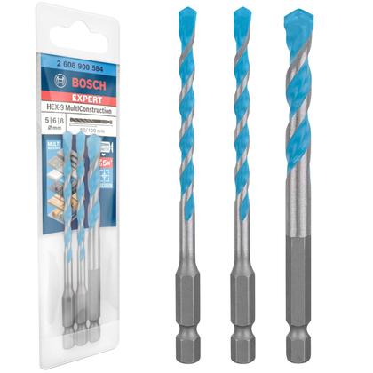 Imagem de Jogo com 3 Brocas Bosch HEX9 Multiconstruction 5mm 6mm e 8mm  2 608 900 584