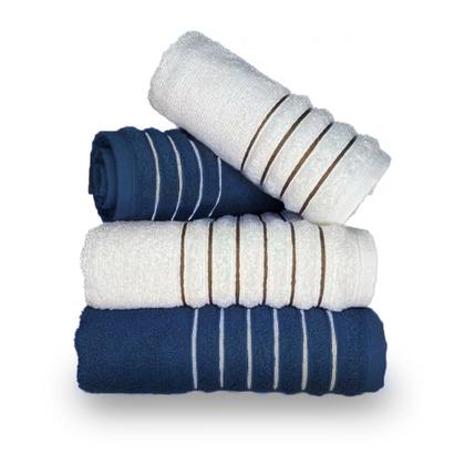 Imagem de Jogo com 4 Toalhas Wave Premium 450g/m² Algodão Banhão e Rosto Azul e Branco