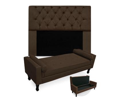 Imagem de Jogo Com Cabeceira Mirage + Recamier Baú Fenix King 195 cm Suede Marrom - LM DECOR