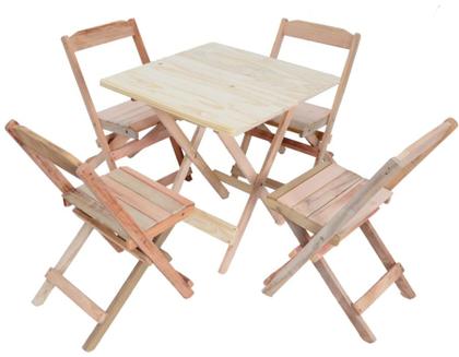 Imagem de Jogo Conjunto 1 Mesa 70x70 e 4 Cadeiras Bar Dobráveis Retratil de Madeira - Sem Pintura