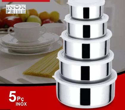 Imagem de Jogo Conjunto De Tigelas Aço Inox 5 Peças Potes c/ Tampa
