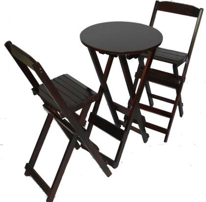 Imagem de Jogo Conjunto Dobrável Bistrô 1 Mesa Alta e 2 Banquetas em Madeira Maciça Com Pintura Imbuia