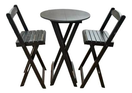 Imagem de Jogo De Bistrô Dobrável Mesa Com 2 Banquetas Para Bar Preto