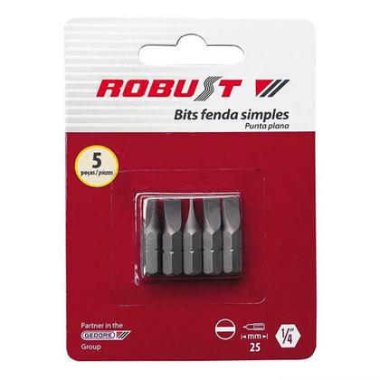 Imagem de Jogo de Bits de Fenda Simples 5 mm Encaixe de 1/4" com 5 Peças - Robust 061821