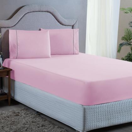 Imagem de Jogo de Cama Casal com Elástico e Fronha 400 Fios com Ponto Palito 3 Peças Qualidade